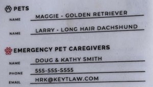 pet emergency card